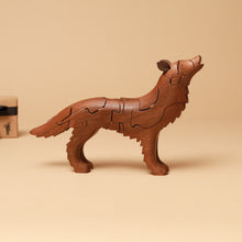 Load image into Gallery viewer, Wooden-3D-Puzzle-Howling-Wolf-Walnut-side-view