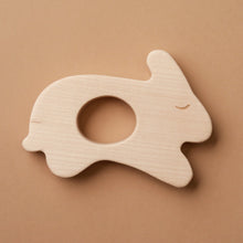 Load image into Gallery viewer, rabbit-shaped-wooden-teether-with-hole-in-center-for-gripping