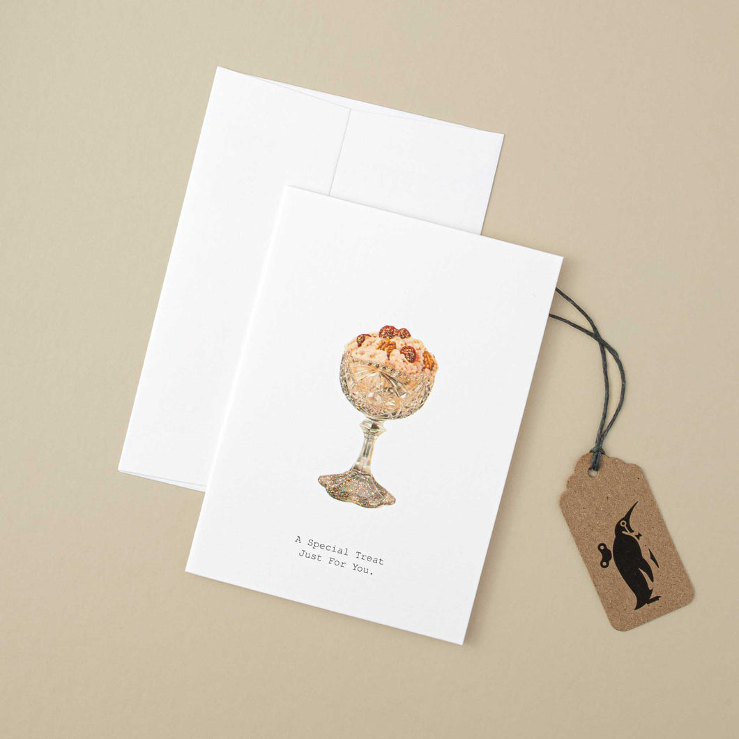 white-greeting-card-with-ice-cream-dish-and-black-text-reading-a-special-treat-just-for-you