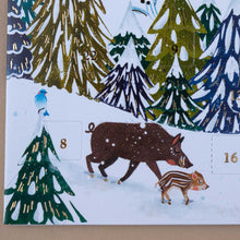 Load image into Gallery viewer, close-up-of-woodland-creature-illustration-and-advent-calendar-windows