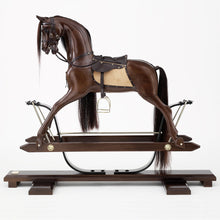 Load image into Gallery viewer, dark-brown-rocking-horse-on-wooden-stand