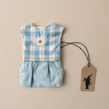 Teddy Mum Outfit | Blue Gingham Dress with Daisy - Dolls & Doll Accessories - pucciManuli