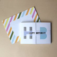 Load image into Gallery viewer, happy-birthday-greeting-card-banner-with-rainbow-striped-envelope