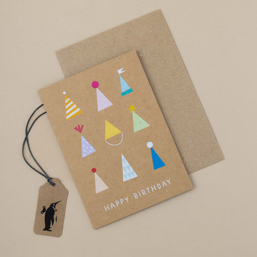 kraft-paper-greeting-card-happy-birthday-with-multi-color-party-hats
