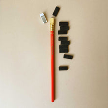 Load image into Gallery viewer, blackwing-eraser-set-black-shown-with-orange-blackwing-pencil