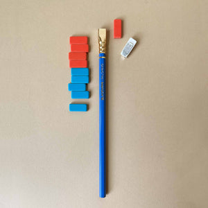 blackwing-eraser-set-blue-and-orange-multi-shown-with-blue-blackwing-pencil