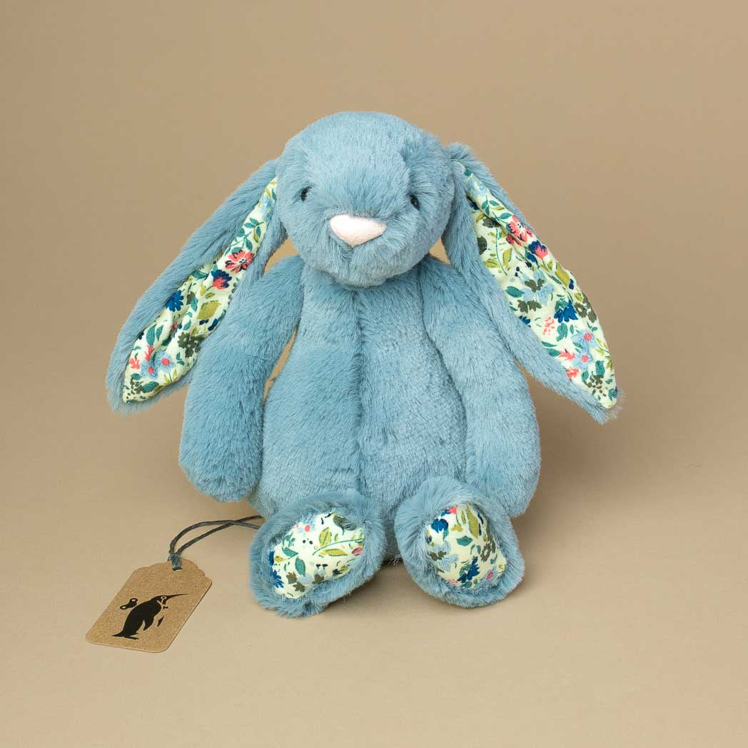 grey-blue-bunny-with-long-flopsy-ears-and-blossom-patterned-fabric-on-ears-and-feet