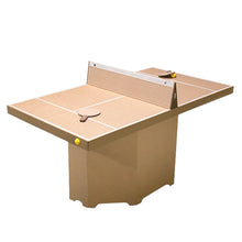 Load image into Gallery viewer, cardboard-table-tennis-game-assembled-with-base-playing-top-cardboard-net-and-two-paddles-with-yellow-balls