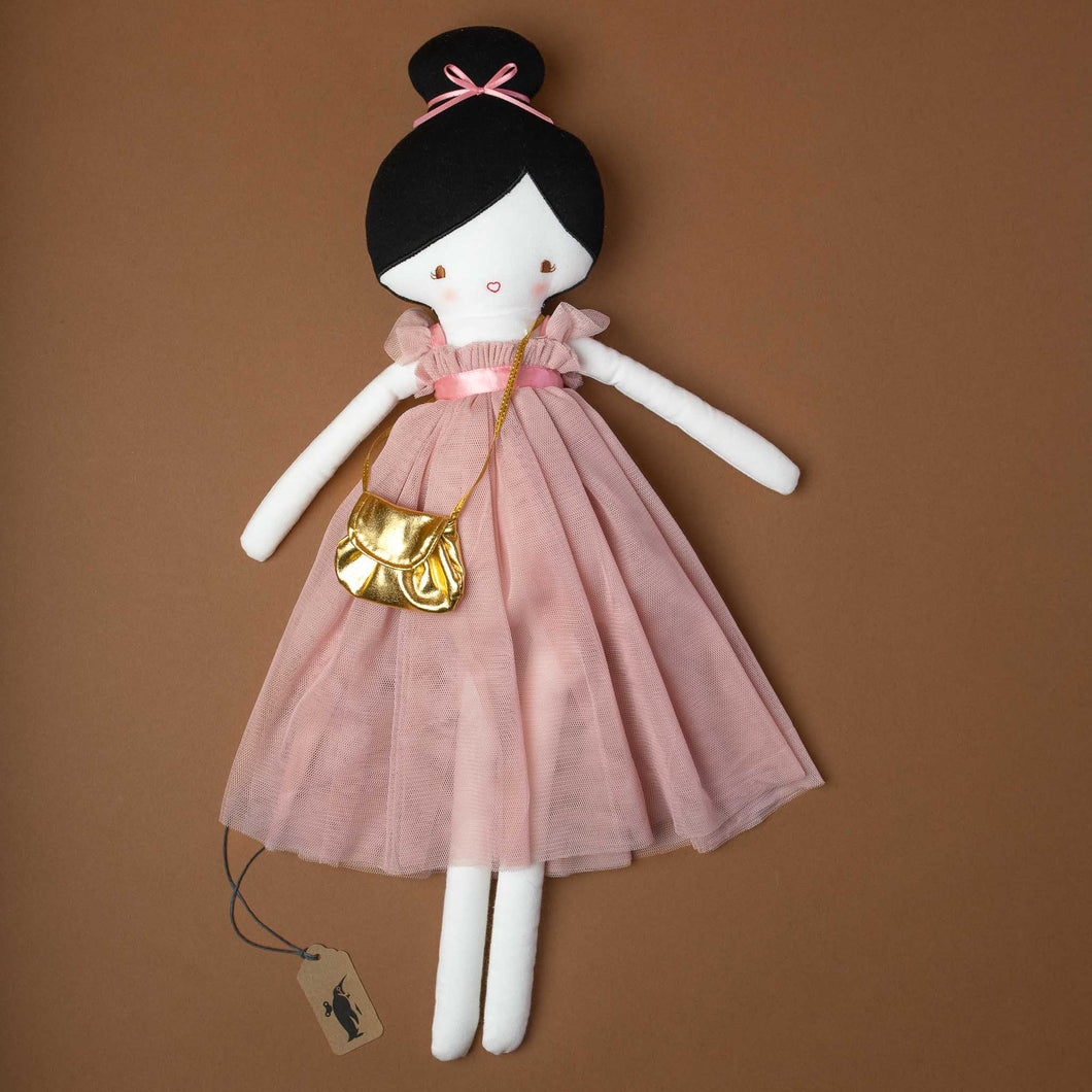 Charlotte soft doll with a dusty rose tulle dress
