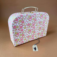 Load image into Gallery viewer, pink-yellow-floral-pattern-suitcase-with-gold-clasp