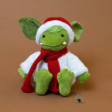 Load image into Gallery viewer,    christmas-green-grizzo-gremlin-stuffed-animal-with-red-scarf