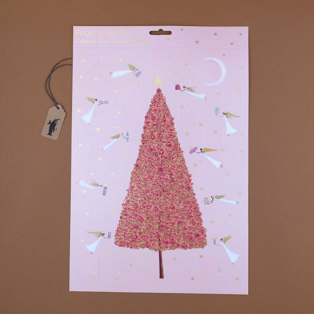 pink-christmas-tree-surrounded-by-angels-celestial-tree-adventa-calendar