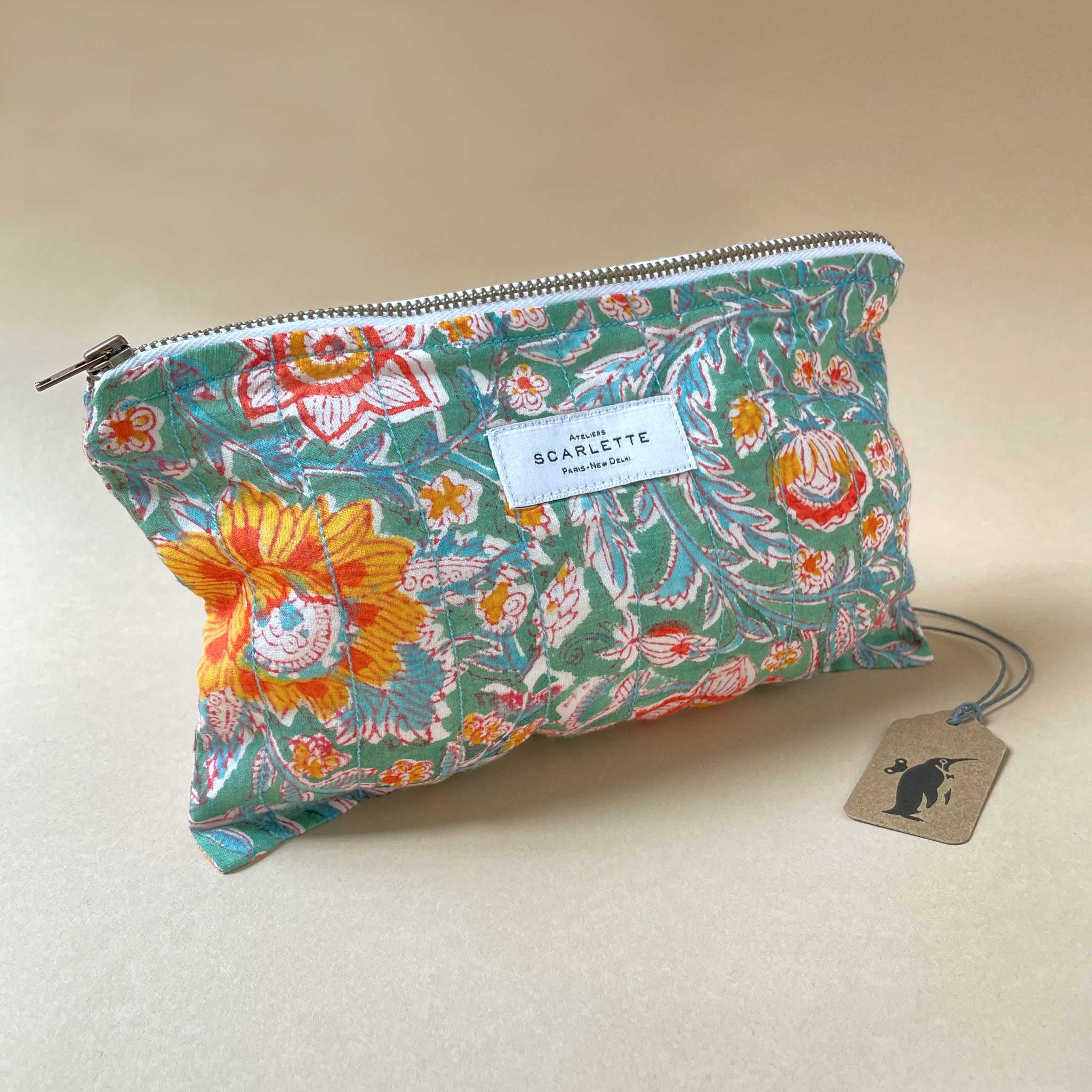 Cotton Block Print Pouch | Gysophil Sage - Bags/Totes - pucciManuli