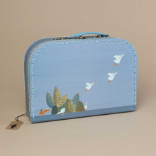 Load image into Gallery viewer, medium-blue-countryside-suitcase-with-illustrated-geese-and-rabbit