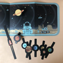 Load image into Gallery viewer, create-your-own-solar-system-poster-board-with-astronaut-illustration-and-punch-out-planets