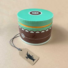 Load image into Gallery viewer, round-brown-cardboard-box-with-mint-colored-lid-looking-like-a-chocolate-mint