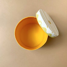 Load image into Gallery viewer, round-paperbox-with-open-lid-from-above-showing-yellow-inside
