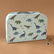 Load image into Gallery viewer, all-over-dinosaur-print-suitcase-with-green-handle