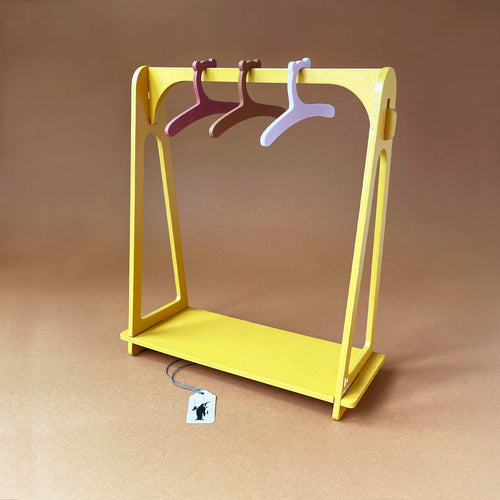 doll-clothes-rack-wood-yellow-with-three-wooden-hangers-with-bear-ears