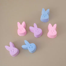 Load image into Gallery viewer, detail-of-chalk-bunniesDuckies Fluffle Sidewalk Chalk | Pink, Lilac, Blue Bunny Faces Chalks