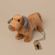 Load image into Gallery viewer, tan-dachsund-stuffed-animal-with-dark-brown-ears-and-nose