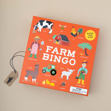 Load image into Gallery viewer, farm-bingo-game-in-red-box-with-illustrations-of-common-farm-items