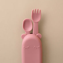 Load image into Gallery viewer, feedie-fork-and-spoon-in-travel-case-with-bear-ears-in-dusty-rose