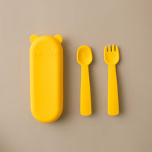 Load image into Gallery viewer, feedie-fork-and-spoon-set-with-travel-case-in-yellow