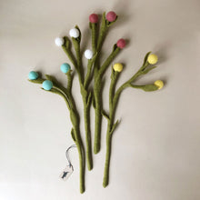 Load image into Gallery viewer, felted-billy-buttons-flowers-pink-yellow-white-and-blue-buds-with-green-stem-by-Global-Goods-Partners