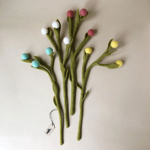 felted-billy-buttons-flowers-pink-yellow-white-and-blue-buds-with-green-stem-by-Global-Goods-Partners