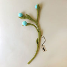 Load image into Gallery viewer, felted-billy-buttons-blue-with-green-stem