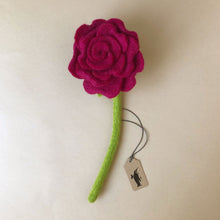 Load image into Gallery viewer, felted-blooming-rose-magenta-with-green-stem