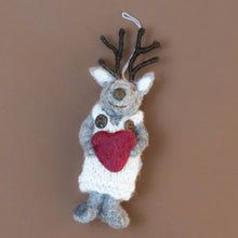 Load image into Gallery viewer, felted-grey-deer-ornament-heather-knit-dress-with-heart
