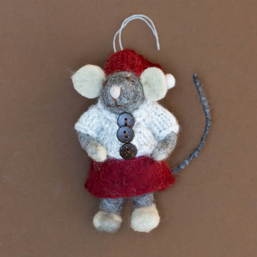 felted-grey-mouse-ornament--red-dress-with-jacket-and-hat