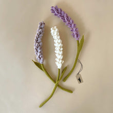 Load image into Gallery viewer, purple-white-three-stems-felted-lavender