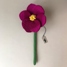 Load image into Gallery viewer, felted-magnolia-flower-magenta-with-green-stem