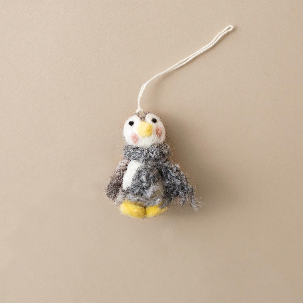 felted-penguin-ornamnet-with-grey-knit-scarf