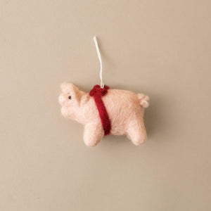 Felted Piggy with Red Ribbon - Christmas - pucciManuli