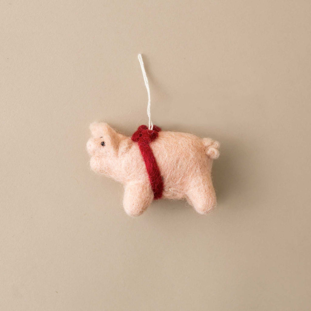 Felted Piggy with Red Ribbon - Christmas - pucciManuli