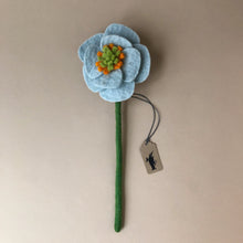 Load image into Gallery viewer, felted-poppy-flower-light-blue-with-green-stem