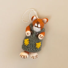 Load image into Gallery viewer, felted-red-fox-ornament-green-knit-dress