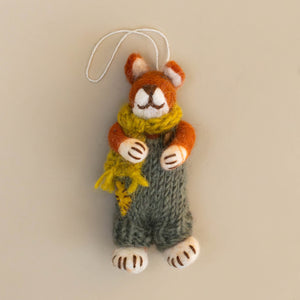 felted-red-fox-ornament-green-knit-overalls-and-ochre-scarf