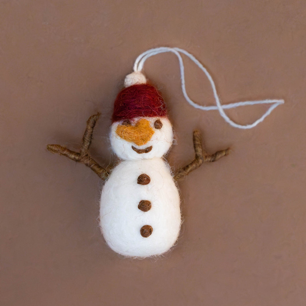 Felted Snowman Ornament | Red & White Hat