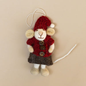 felted-white-mouse-ornament-red-dress-with-skirt-and-hat