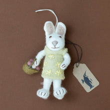Load image into Gallery viewer, felted-white-rabbit-ornament-flax-flower-dress-with-rose-egg-basket