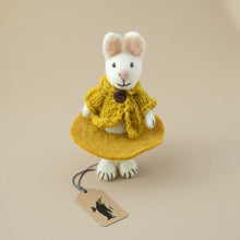 Load image into Gallery viewer, white-felted-bunny-girl-with-yellow-knitted-skirt-and-jacket