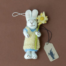 Load image into Gallery viewer, felted-white-rabbit-ornament-sunshine-sweater-dress-with-flower