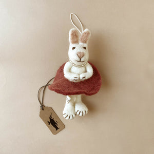 Felted White Rabbit Ornament | Rose Skirt - Easter - pucciManuli