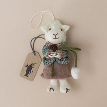 Load image into Gallery viewer, felted-white-sheep-ornament--marble-mauve-sweater-with-snowdrop