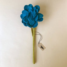 Load image into Gallery viewer, felted-zinnia-flower-deep-blue-with-light-green-stem
